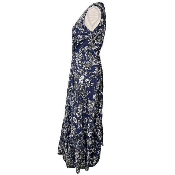 Adam Lippes NWT Floral V Neck Maxi Dress Navy Size 2 - Picture 9 of 12